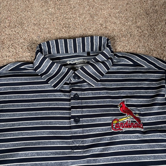 Columbia Golf Mens Medium St. Louis Cardinals Striped Polo Shirt MLB Baseball - Picture 1 of 9